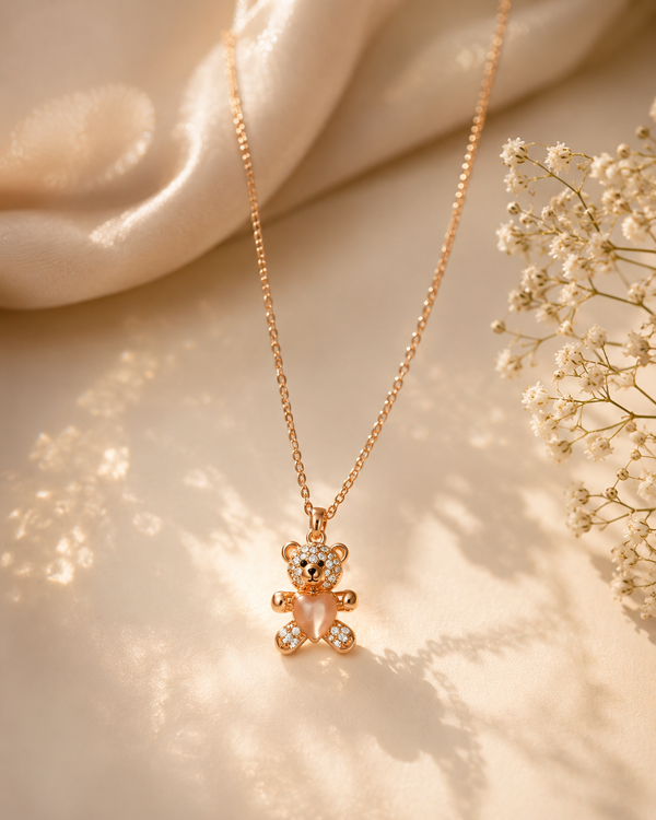 Lumi Teddy Necklace- Rose Gold