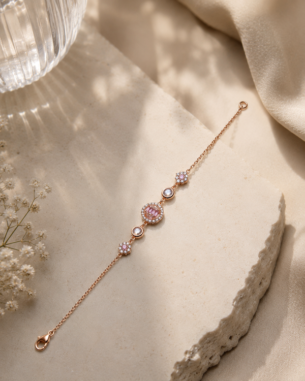 Halo Blossom Rose Gold Bracelet-Pink