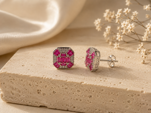 Royale Prism Studs – Ruby Pink
