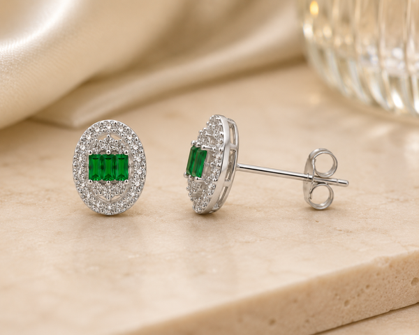 Émeraude Halo Studs
