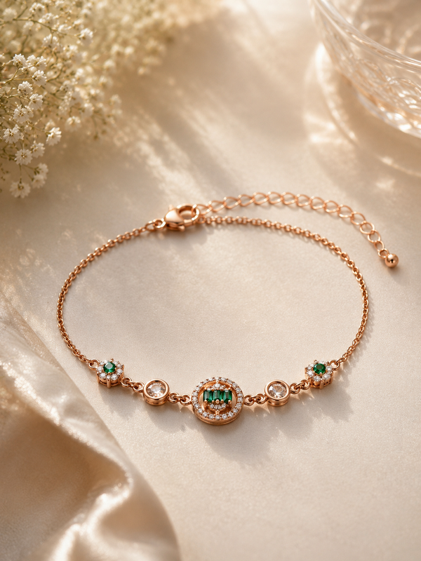 Halo Blossom Rose Gold Bracelet-Green